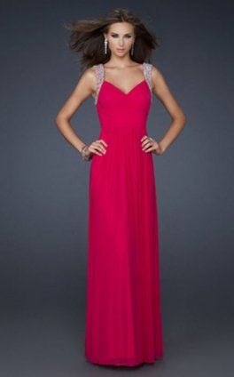 Red Two Beaded Straps Long Sequin Gowns